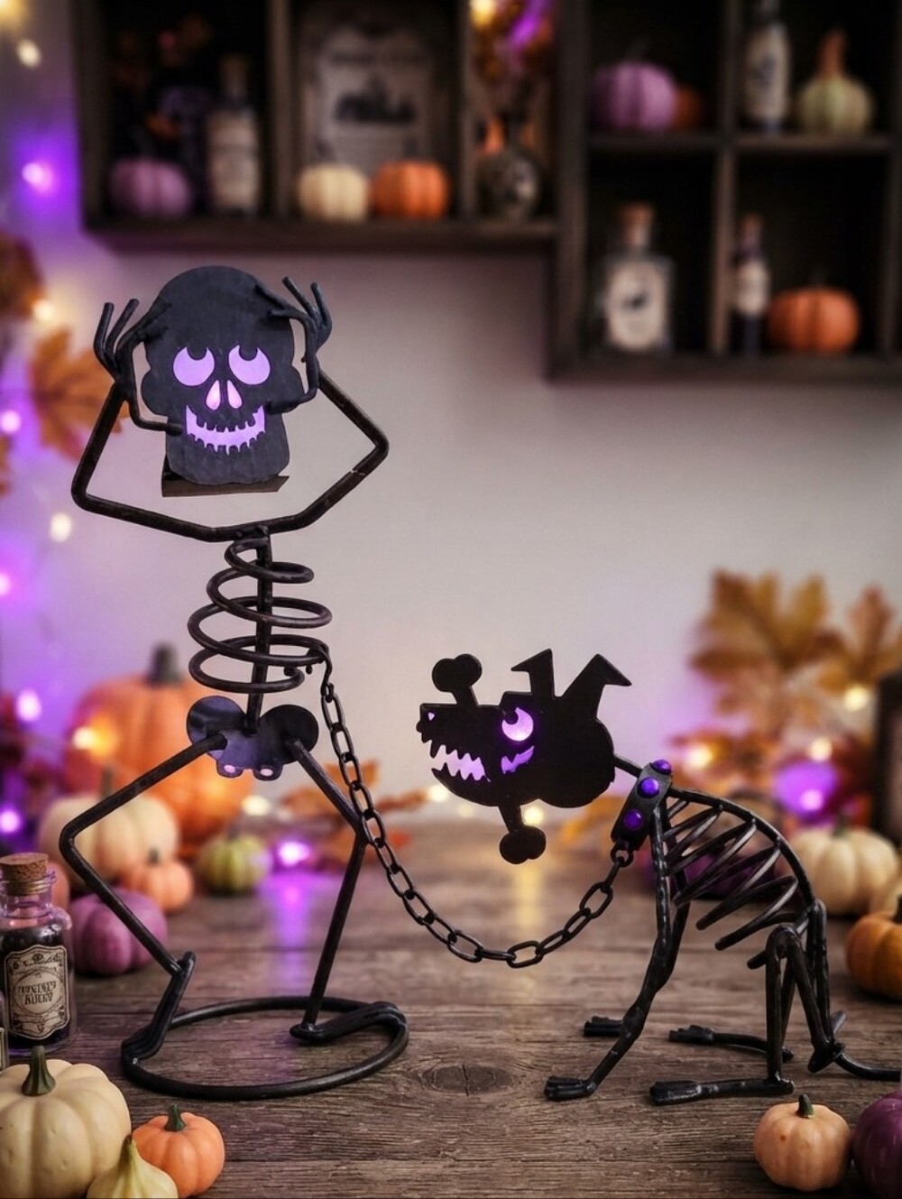 Vintage PartyLite Sticks the Dog & Mr. Bones Halloween Skeleton Candle Holders